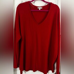 Red, ribbed tunic sweater. Size 16-18